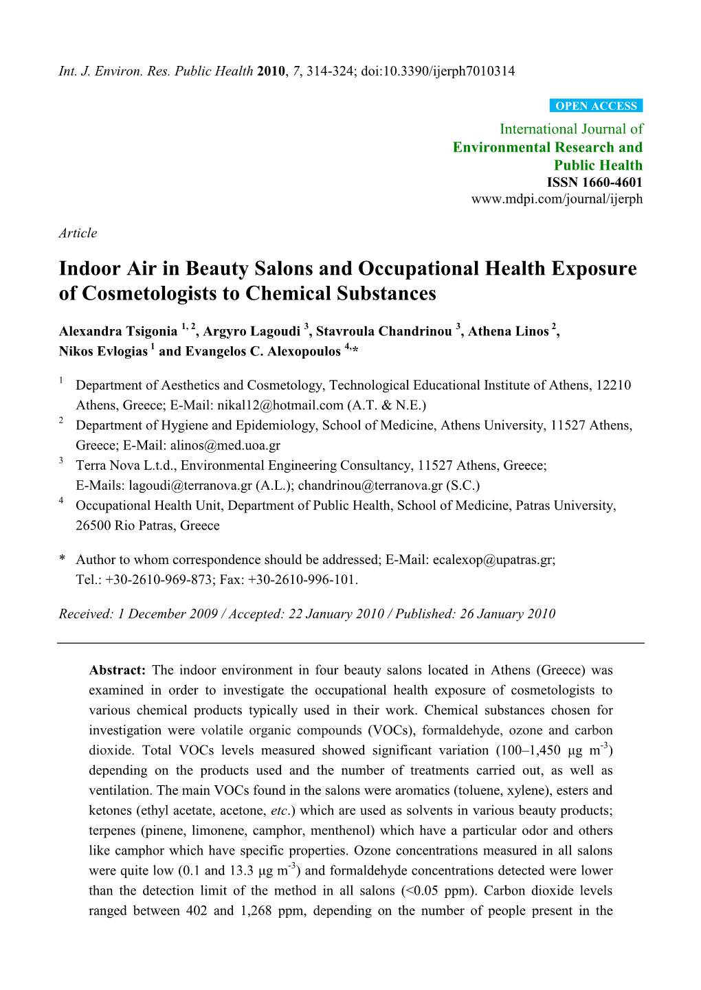 Indoor Air in Beauty Salons and Occupational Health Exposure of Cosmetologists to Chemical Substances