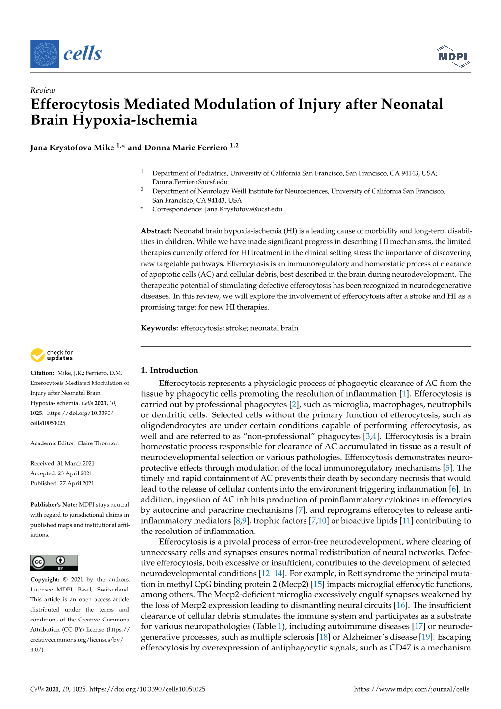 Efferocytosis Mediated Modulation of Injury After Neonatal Brain Hypoxia-Ischemia