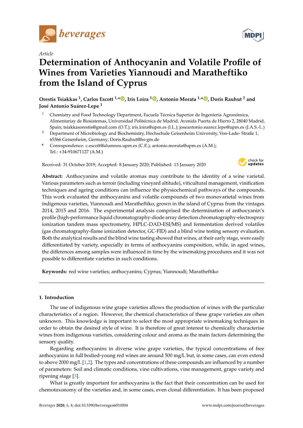 Determination of Anthocyanin and Volatile Profile of Wines From