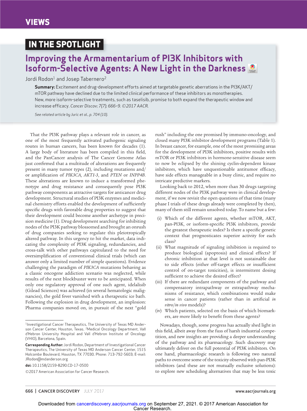 Improving the Armamentarium of PI3K Inhibitors with Isoform-Selective