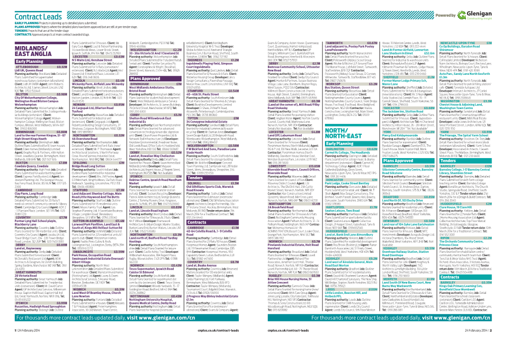 Contract Leads Powered by EARLY PLANNING Projects in Planning up to Detailed Plans Submitted