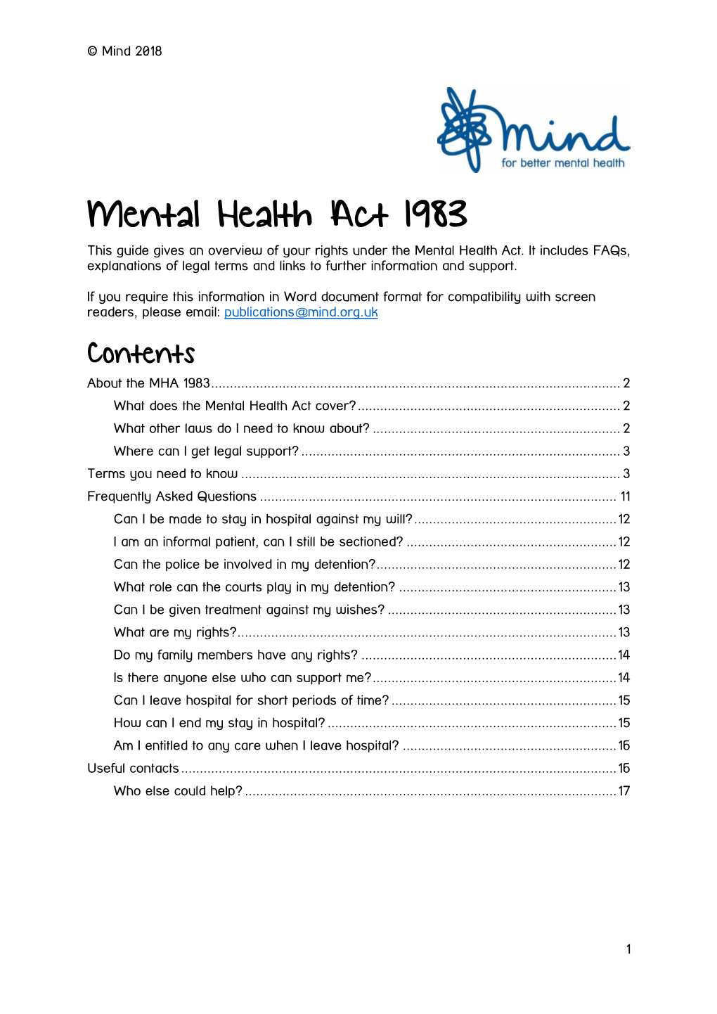 Mental Health Act 1983 This Guide Gives an Overview of Your Rights Under the Mental Health Act
