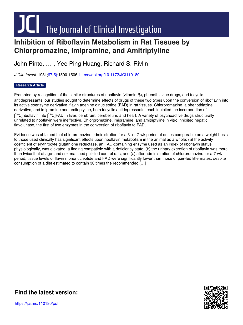 Inhibition of Riboflavin Metabolism in Rat Tissues by Chlorpromazine, Imipramine, and Amitriptyline