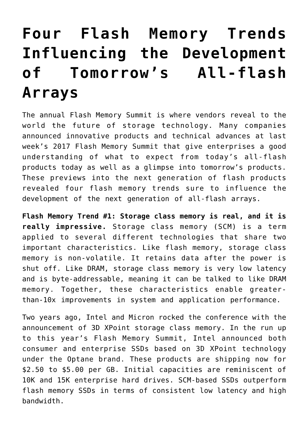 Four Flash Memory Trends Influencing the Development of Tomorrow&