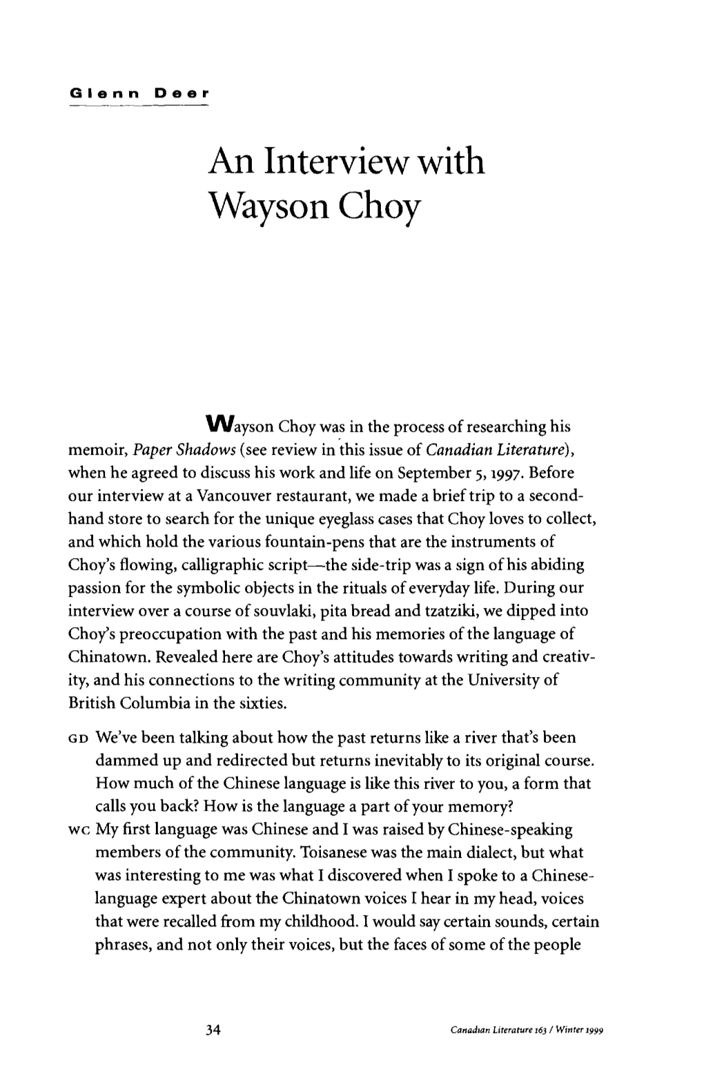 An Interview with Wayson Choy