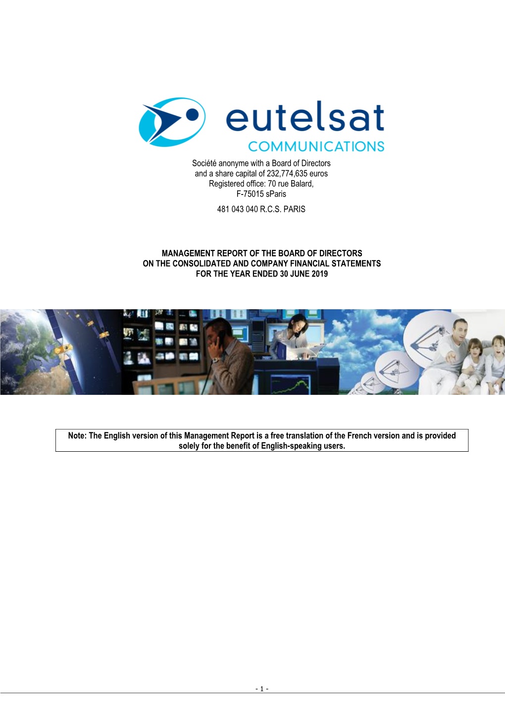 Société Anonyme with a Board of Directors and a Share Capital of 232,774,635 Euros Registered Office: 70 Rue Balard, F-75015 Sparis 481 043 040 R.C.S