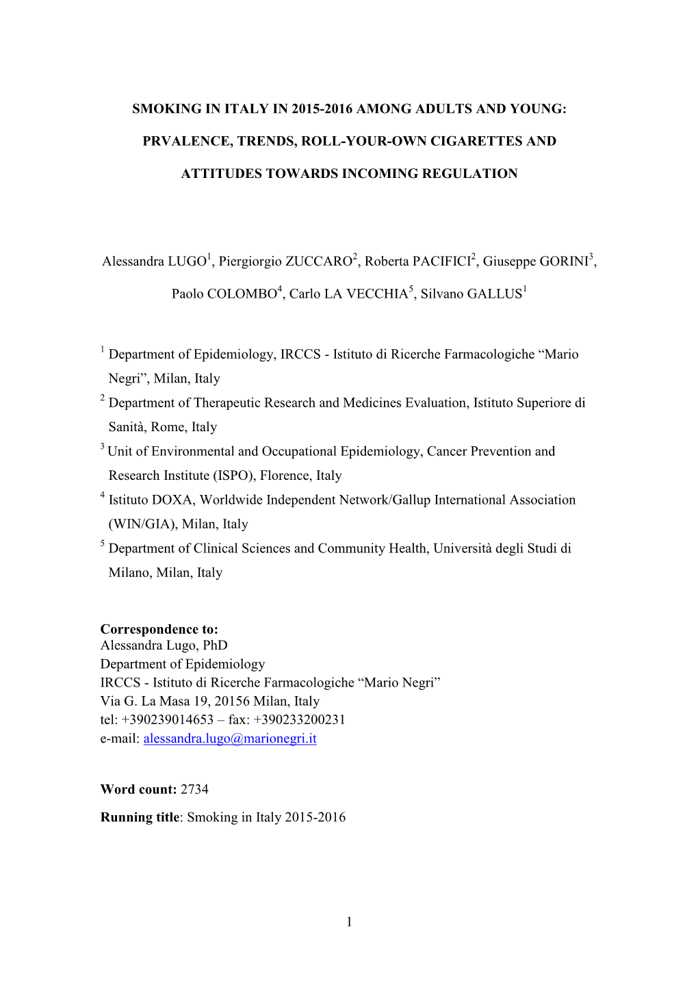 1 Smoking in Italy in 2015-2016 Among Adults And