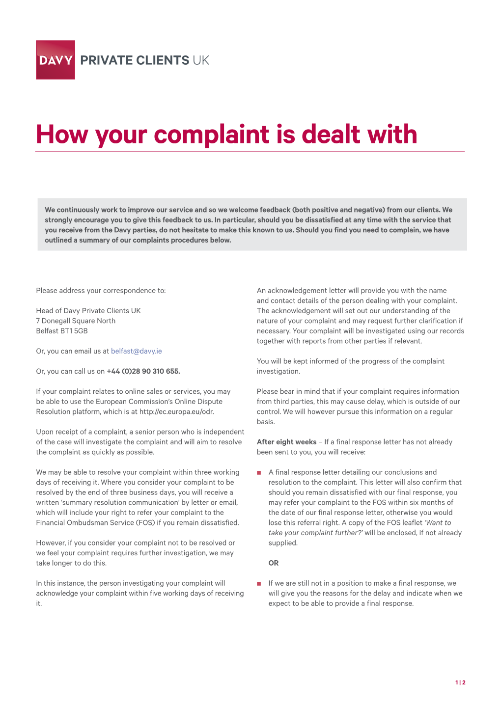 Complaints Procedures Below