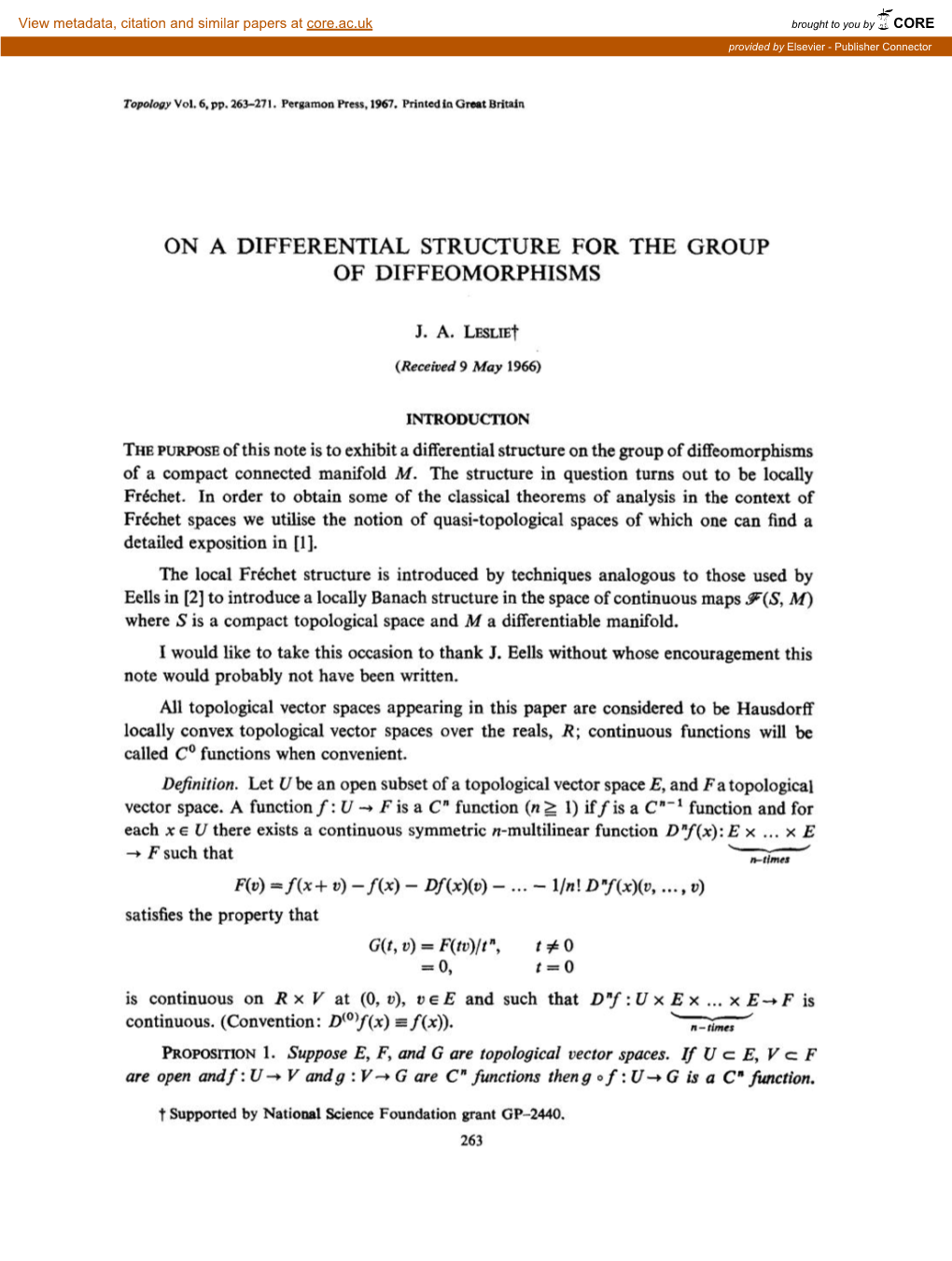 On a Differential Structure for the Group of Diffeomorphisms