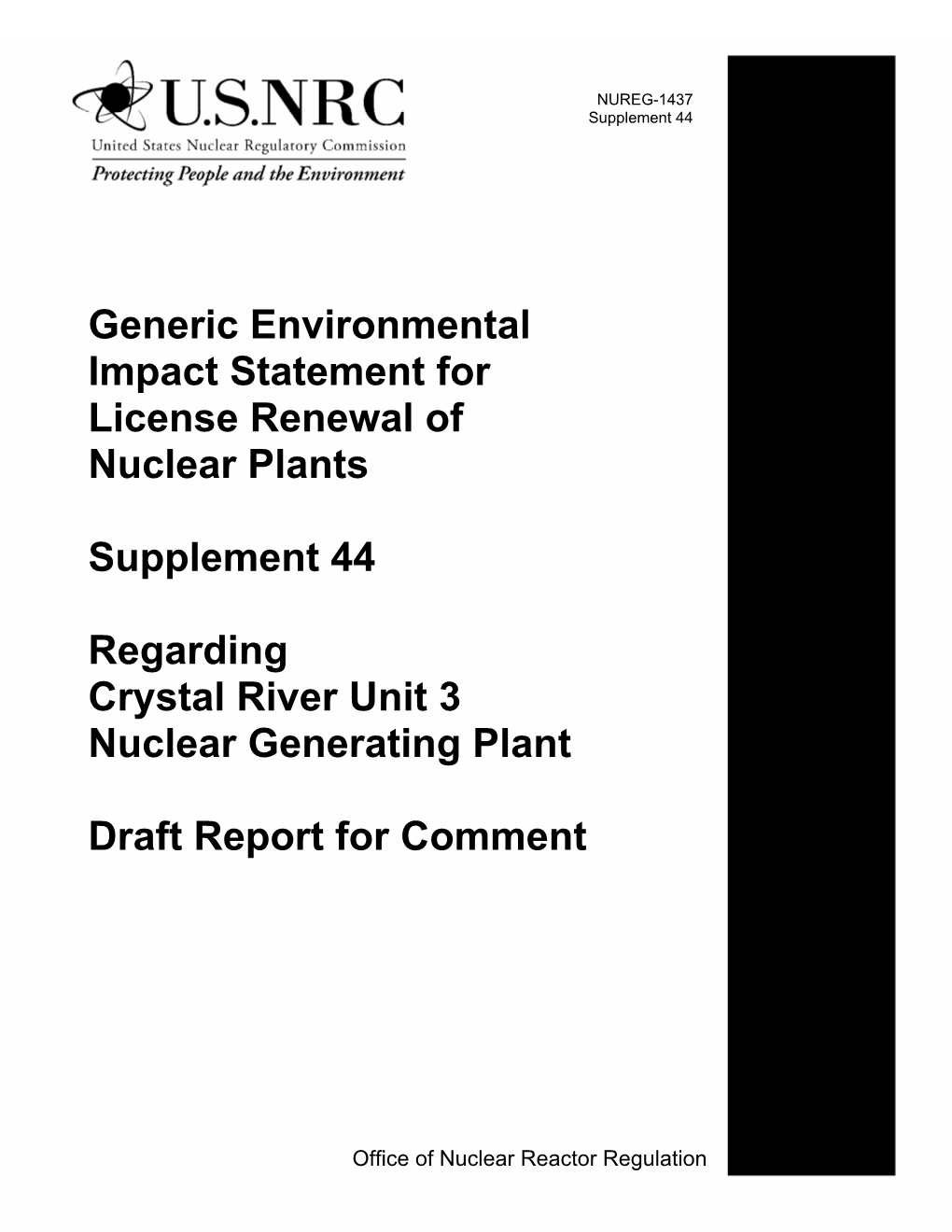 Generic Environmental Impact Statement for License Renewal of Nuclear Plants