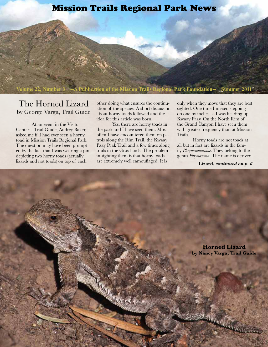 Mission Trails Regional Park News the Horned Lizard