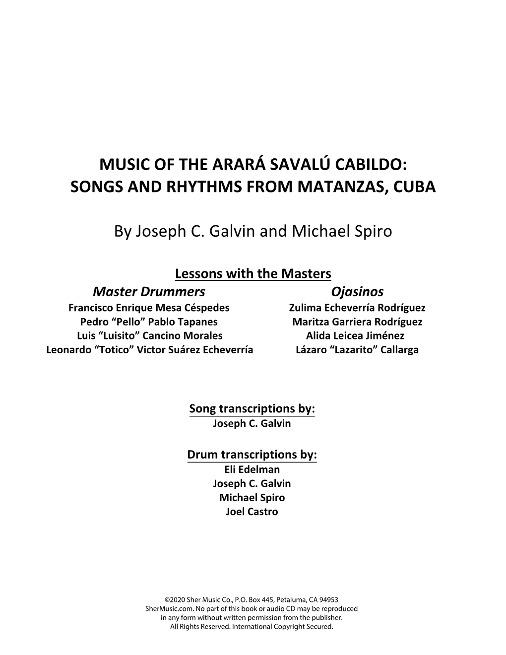 Music of the Arará Savalú Cabildo: Songs and Rhythms from Matanzas, Cuba