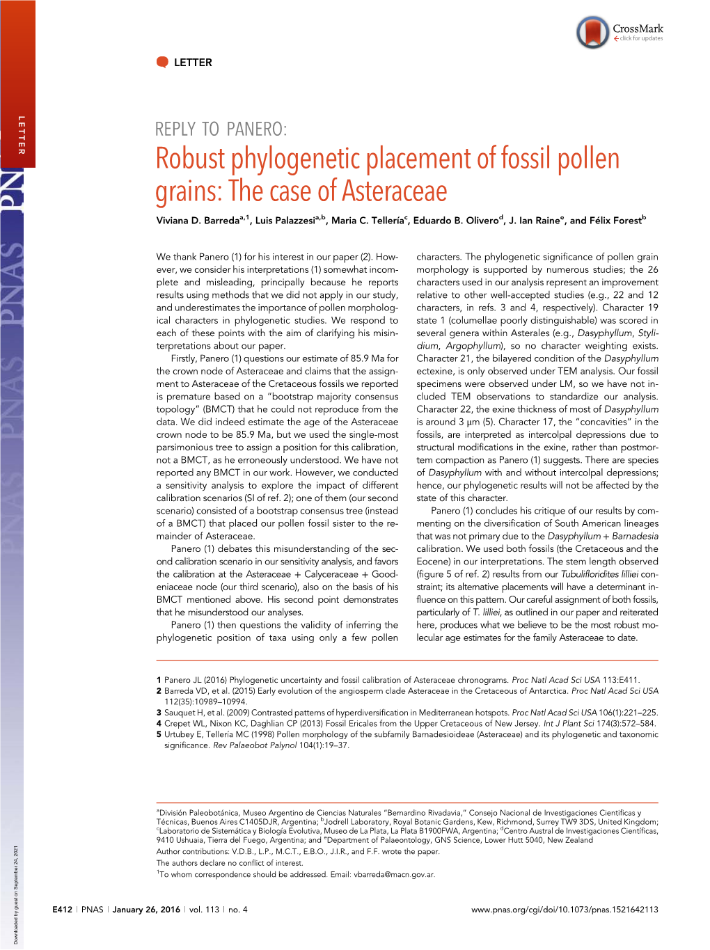 Robust Phylogenetic Placement of Fossil Pollen Grains: the Case of Asteraceae Viviana D