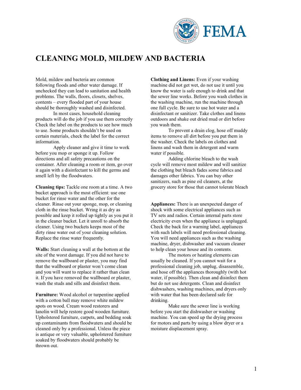 Cleaning Mold, Mildew and Bacteria