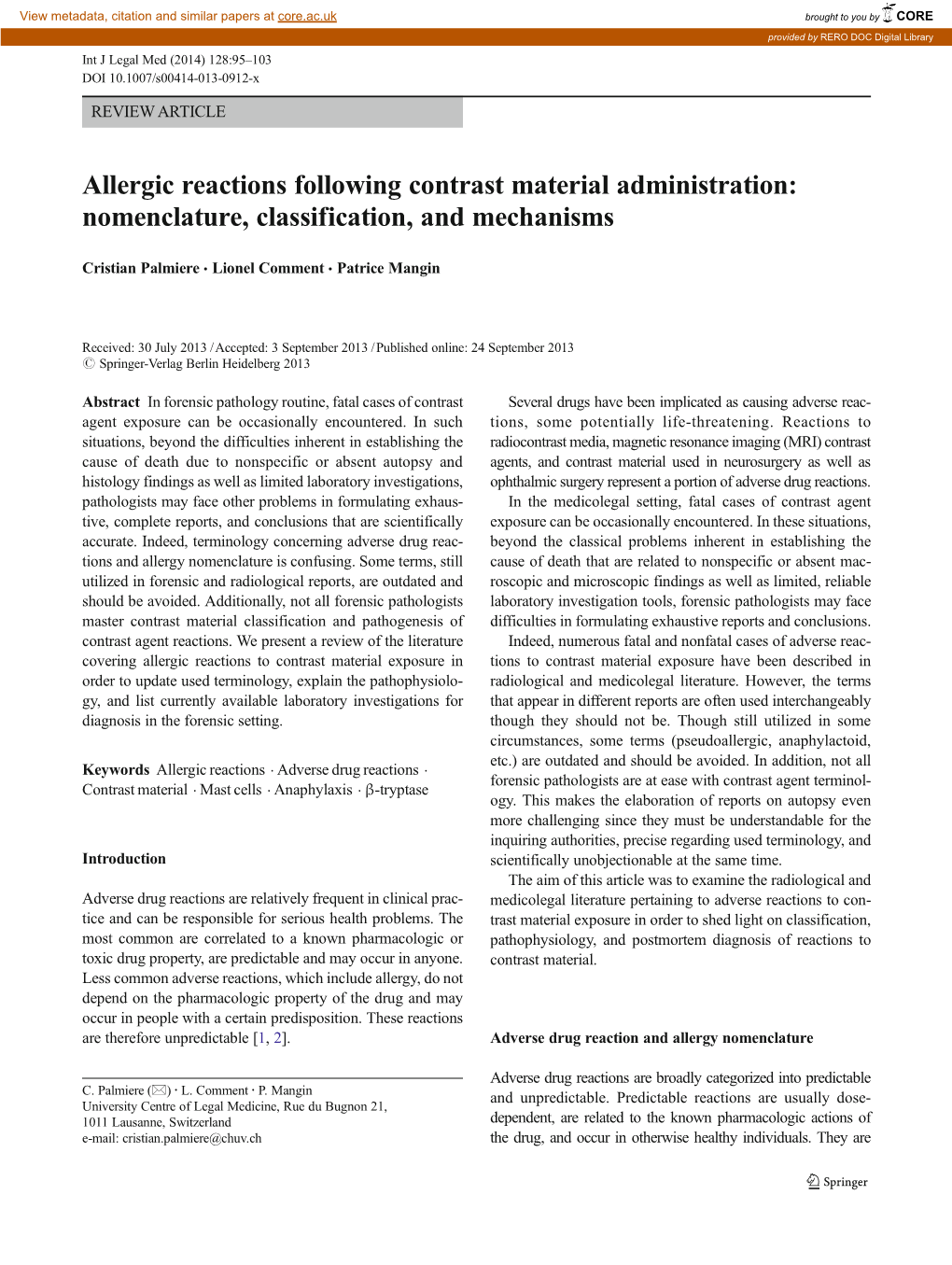 Allergic Reactions Following Contrast Material Administration: Nomenclature, Classification, and Mechanisms