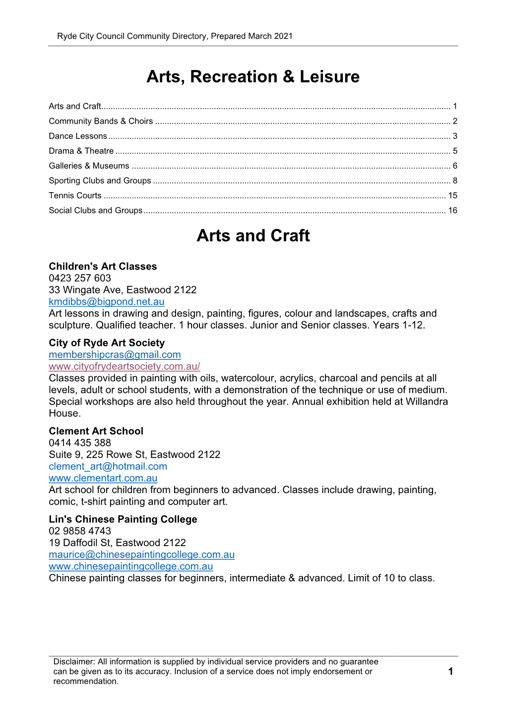 Arts, Recreation & Leisure Arts and Craft