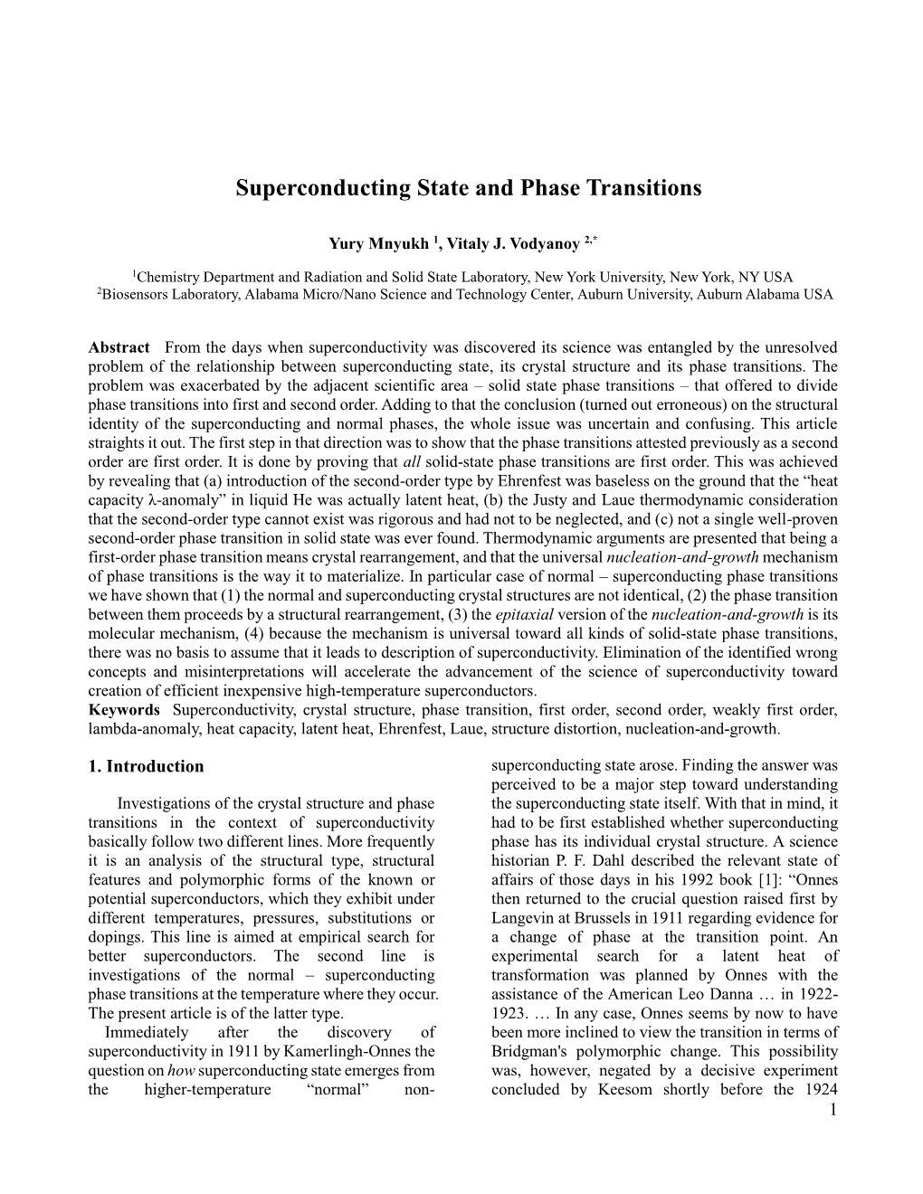 Superconducting State and Phase Transitions