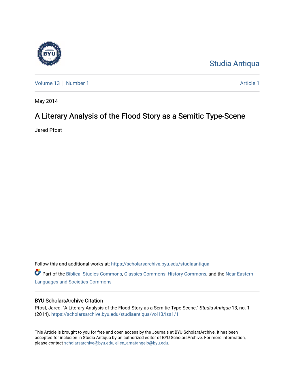 A Literary Analysis of the Flood Story As a Semitic Type-Scene