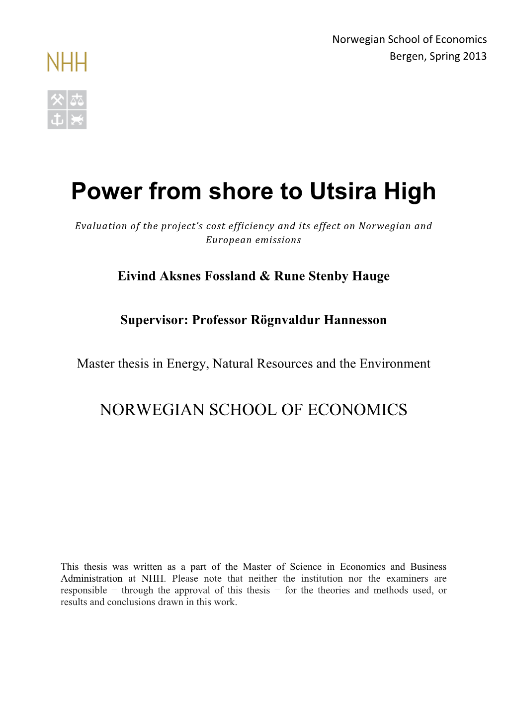 Power from Shore to Utsira High