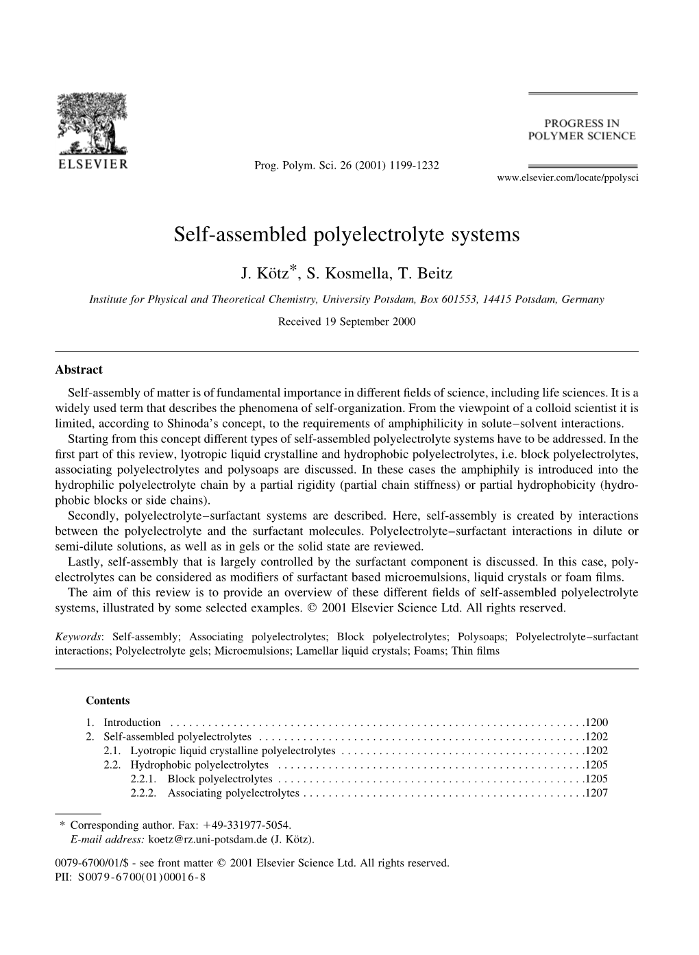 Self-Assembled Polyelectrolyte Systems