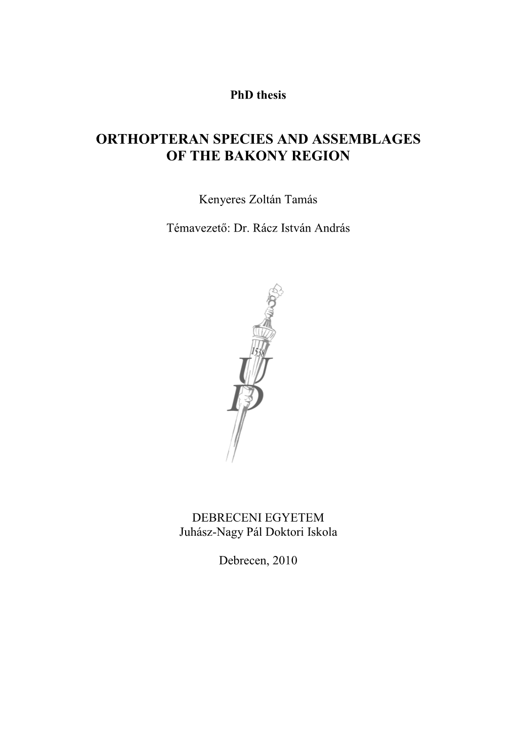 Orthopteran Species and Assemblages of the Bakony Region