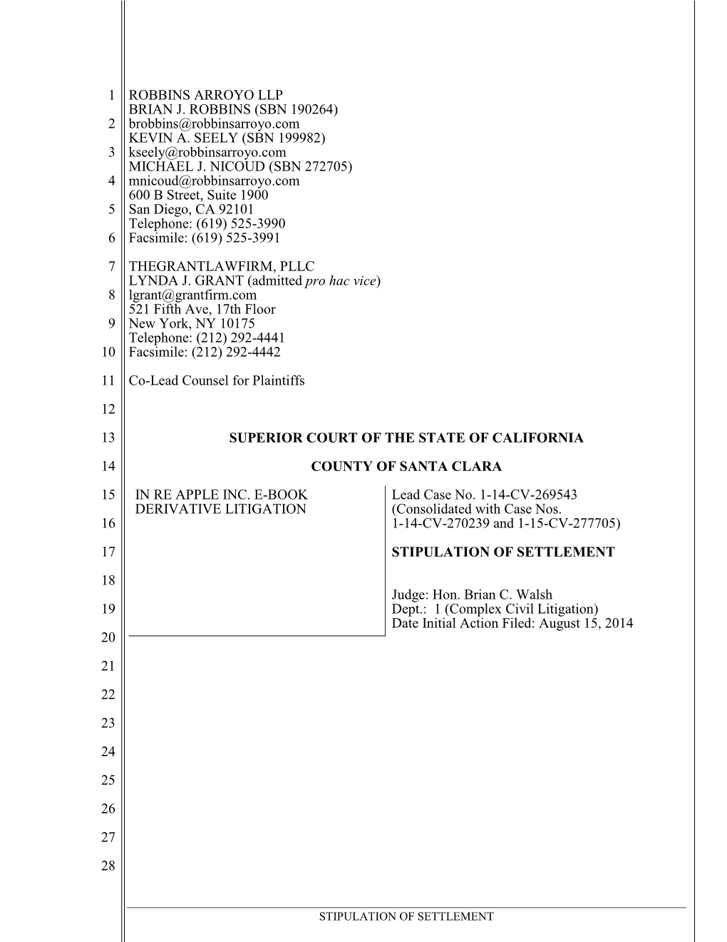 Stipulation of Settlement