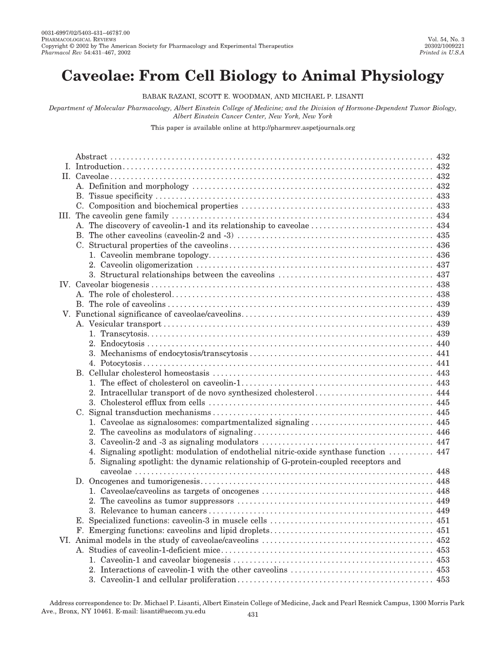 Caveolae: from Cell Biology to Animal Physiology