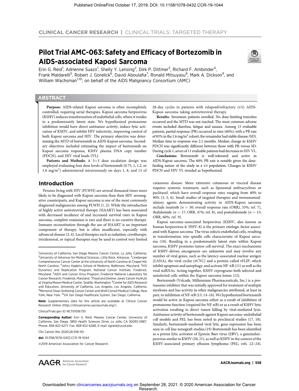 Safety and Efficacy of Bortezomib in AIDS-Associated Kaposi Sarcoma