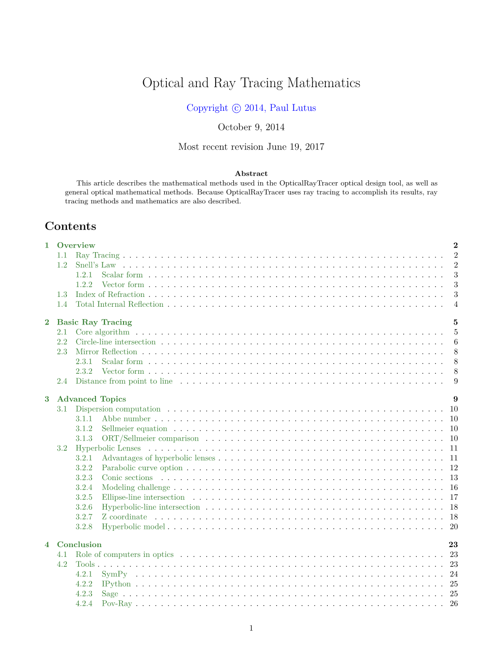 Optical and Ray Tracing Mathematics