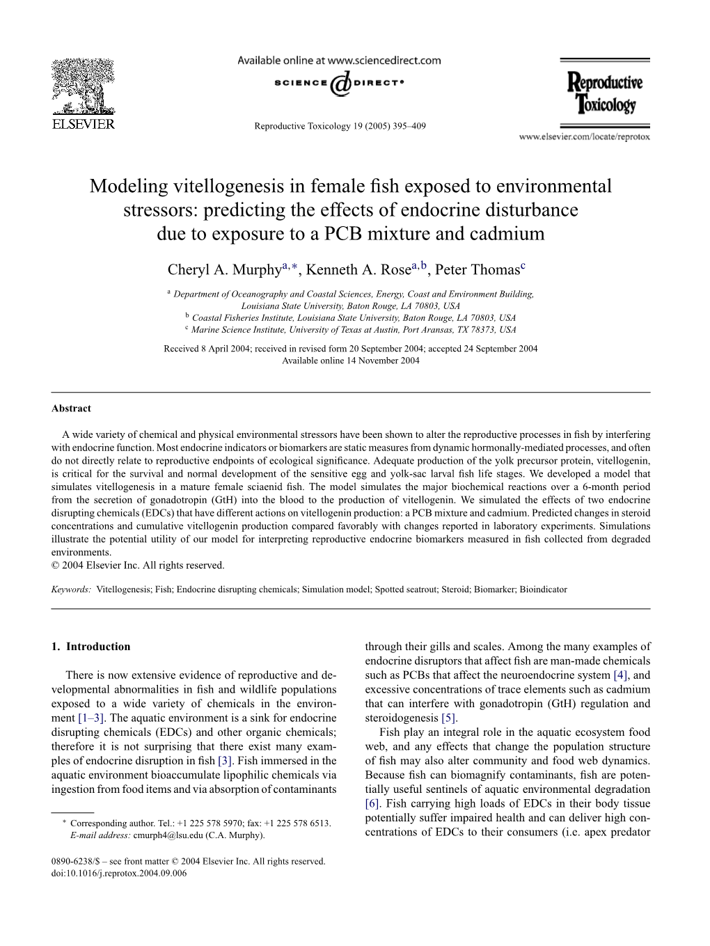 Modeling Vitellogenesis in Female Fish Exposed to Environmental Stressors