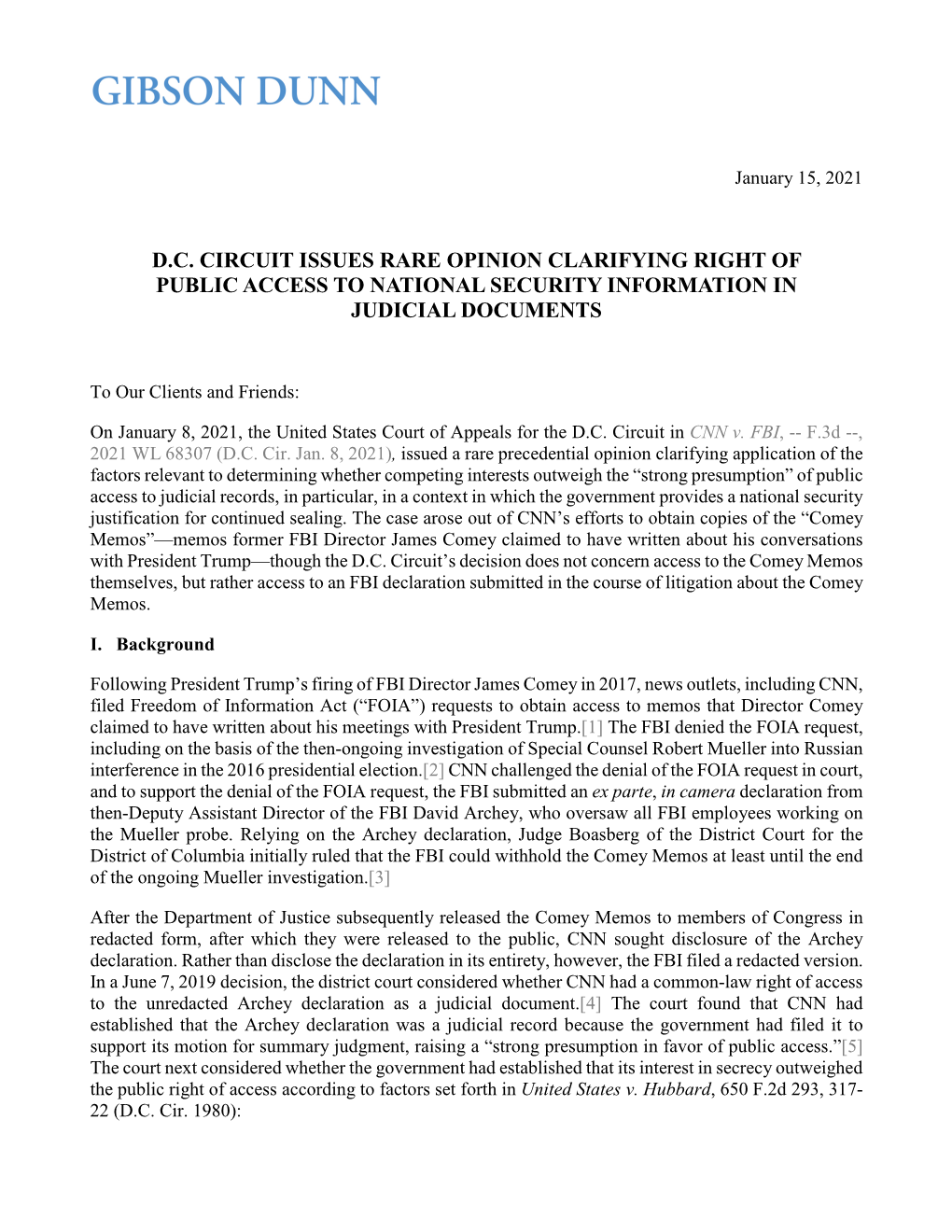 D.C. Circuit Issues Rare Opinion Clarifying Right of Public Access to National Security Information in Judicial Documents