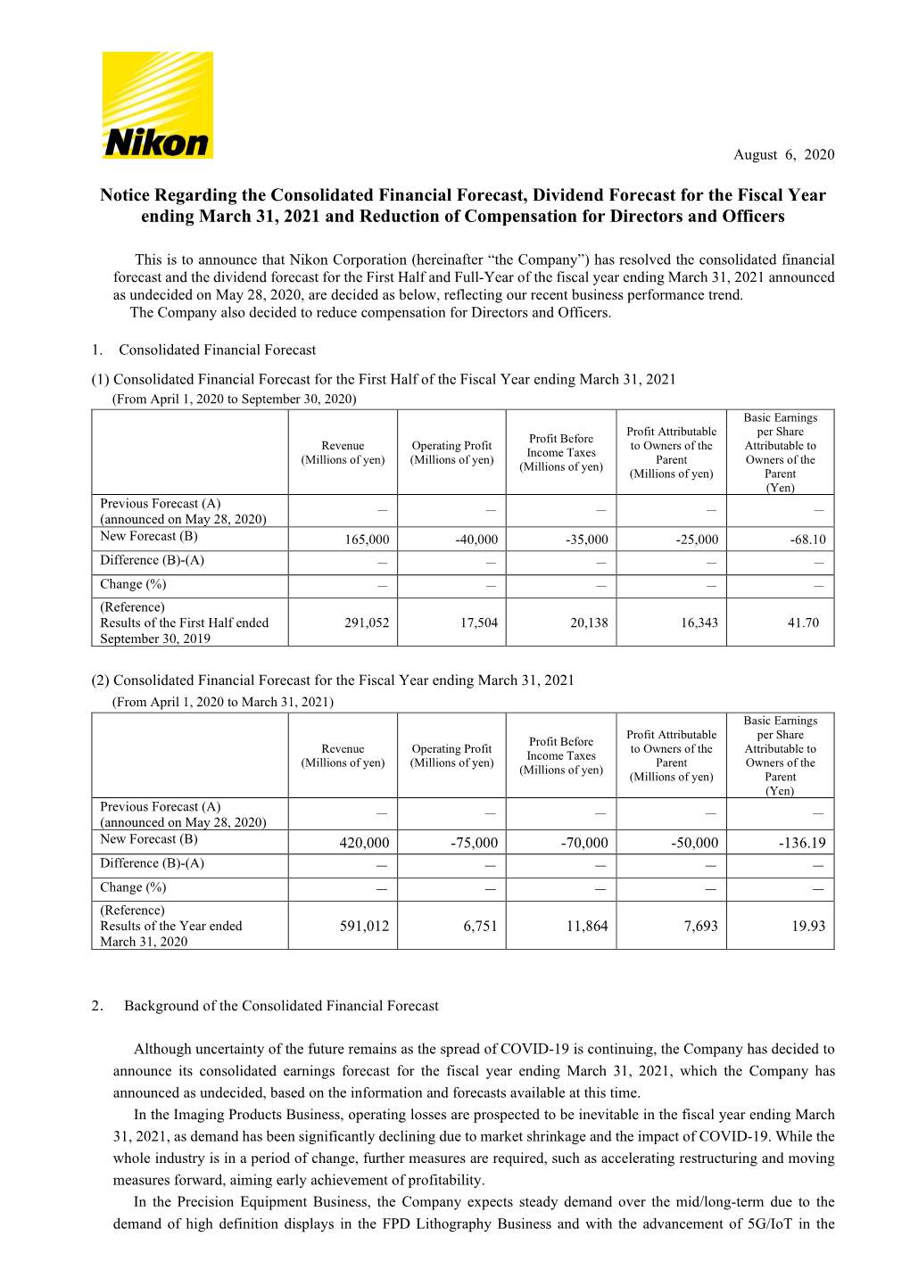 Notice Regarding the Consolidated Financial Forecast, Dividend