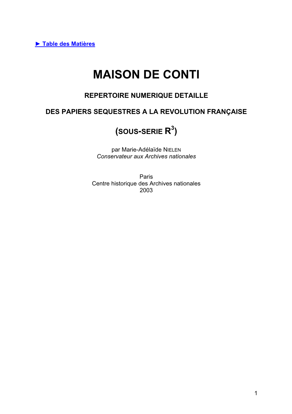 Rpertoire Mthodologique Des Papiers Des Princes De Conti