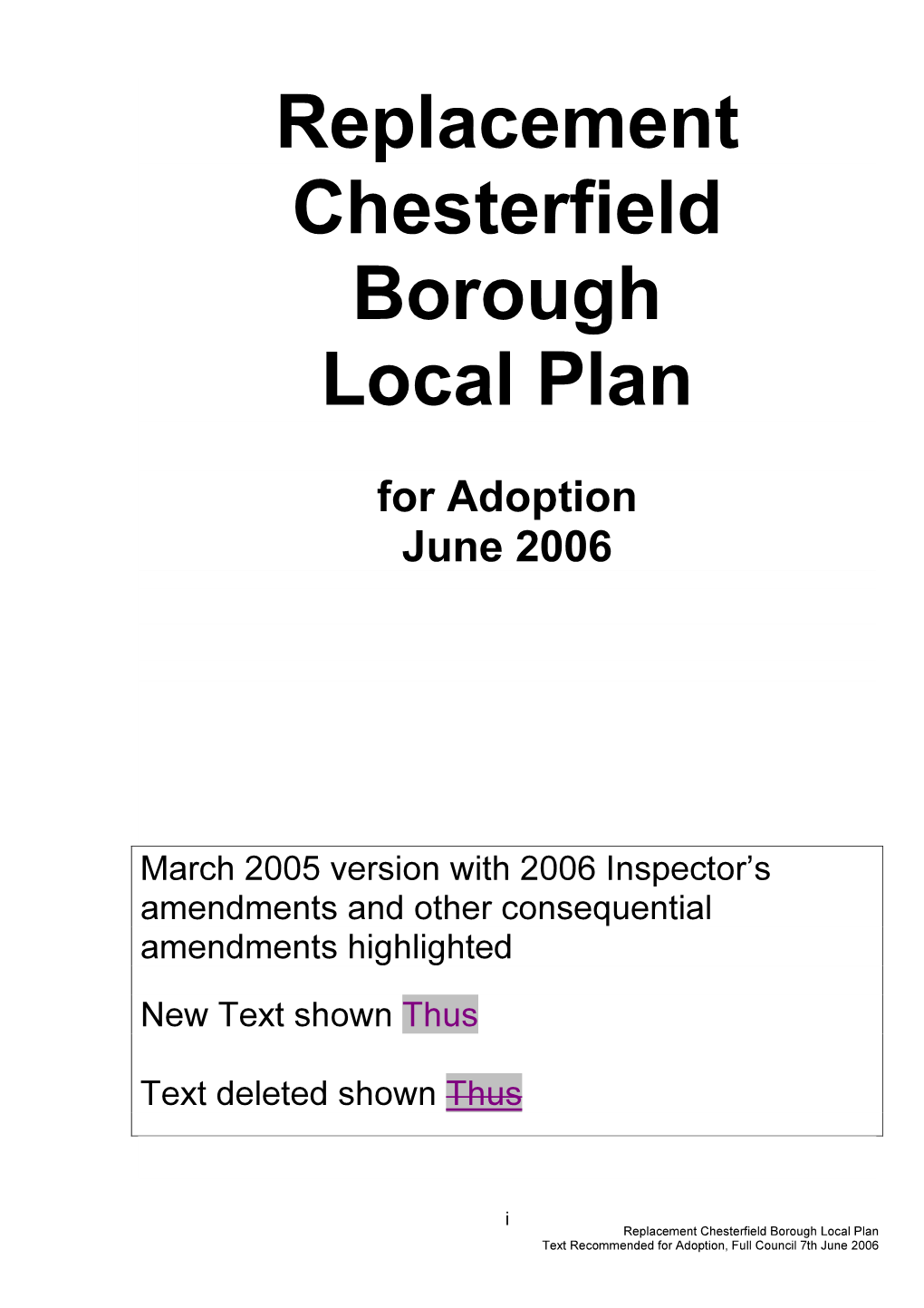 Replacement Chesterfield Borough Local Plan
