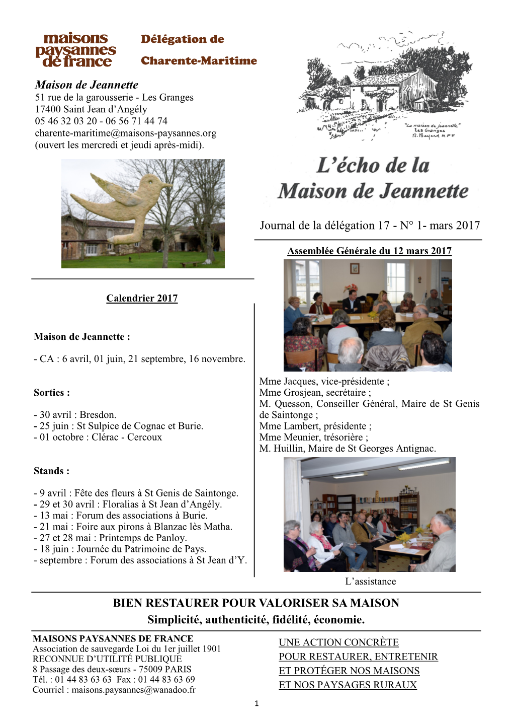 Echo Maison De Jeannette N° 1 Mars 2017