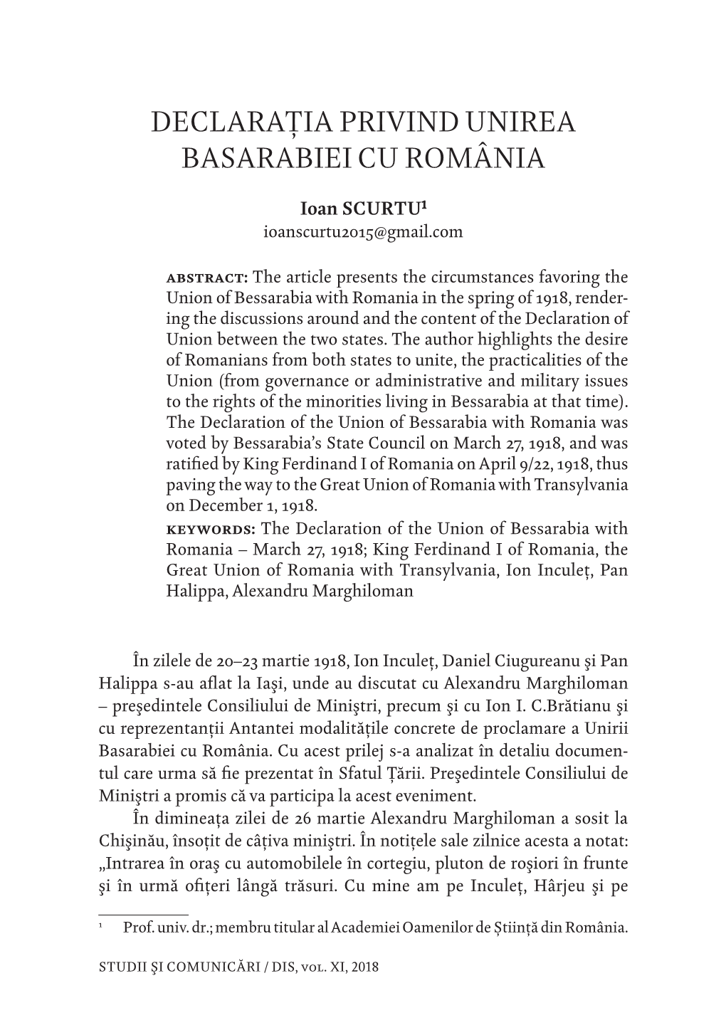 Declarația Privind Unirea Basarabiei Cu România