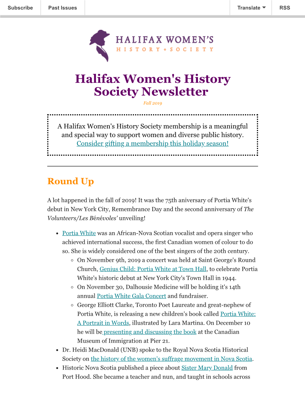 Halifax Women's History Society Newsletter Fall 2019