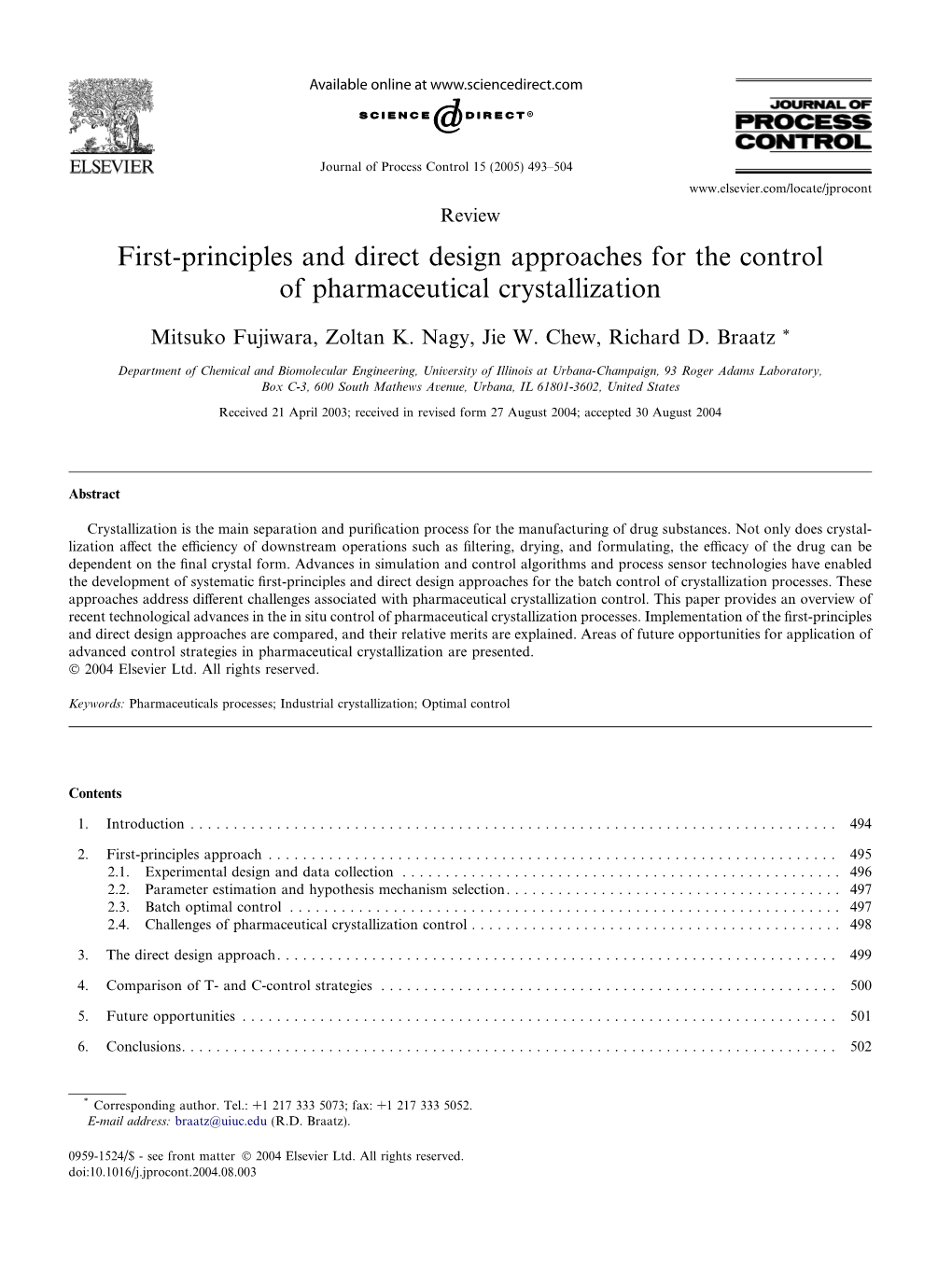 First-Principles and Direct Design Approaches for the Control of Pharmaceutical Crystallization