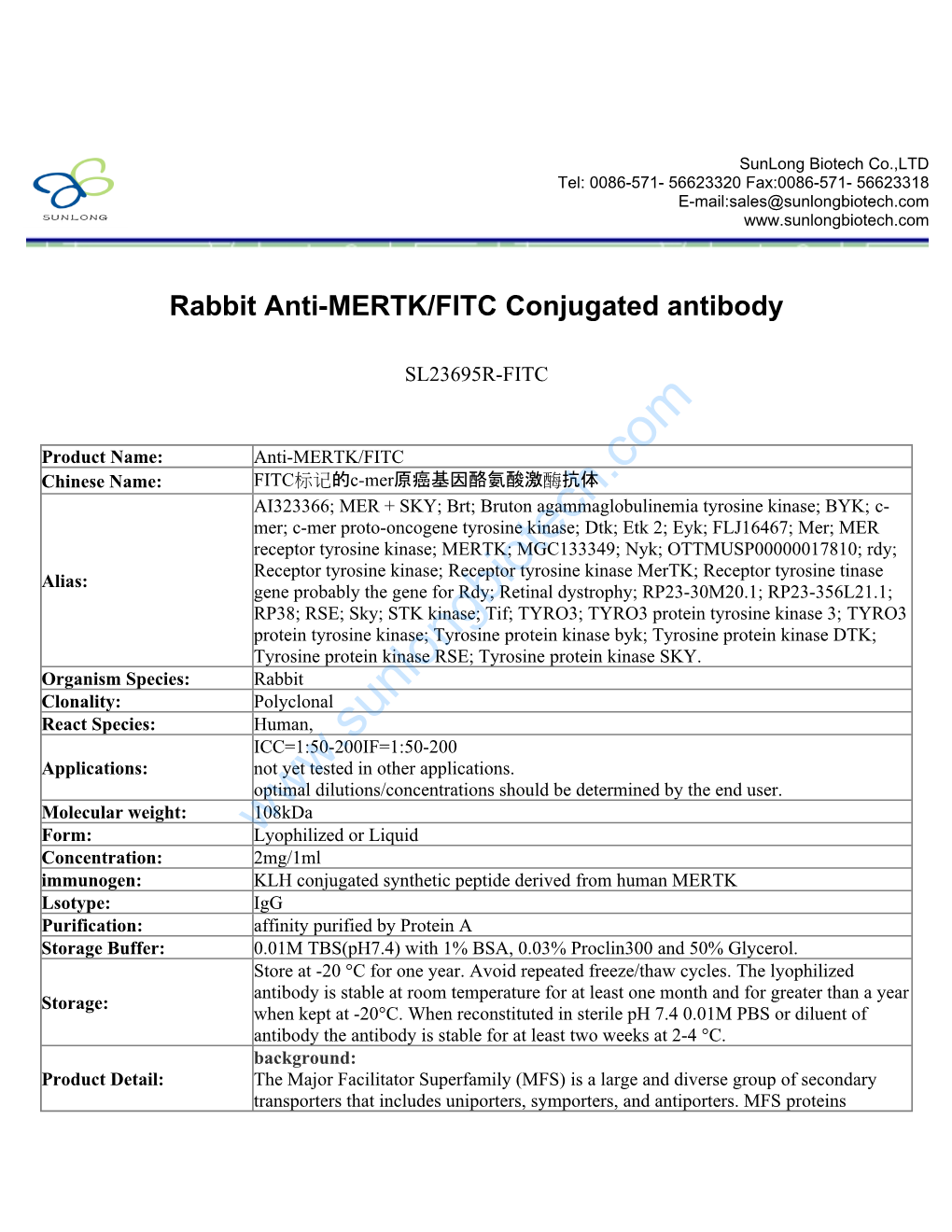 Rabbit Anti-MERTK/FITC Conjugated Antibody-SL23695R-FITC
