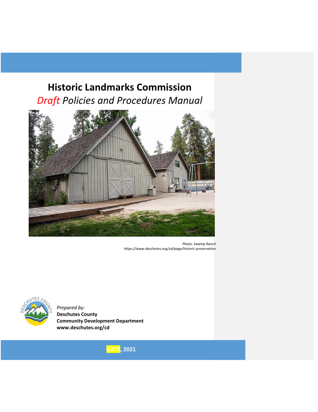 Historic Landmarks Commission Draft Policies and Procedures Manual