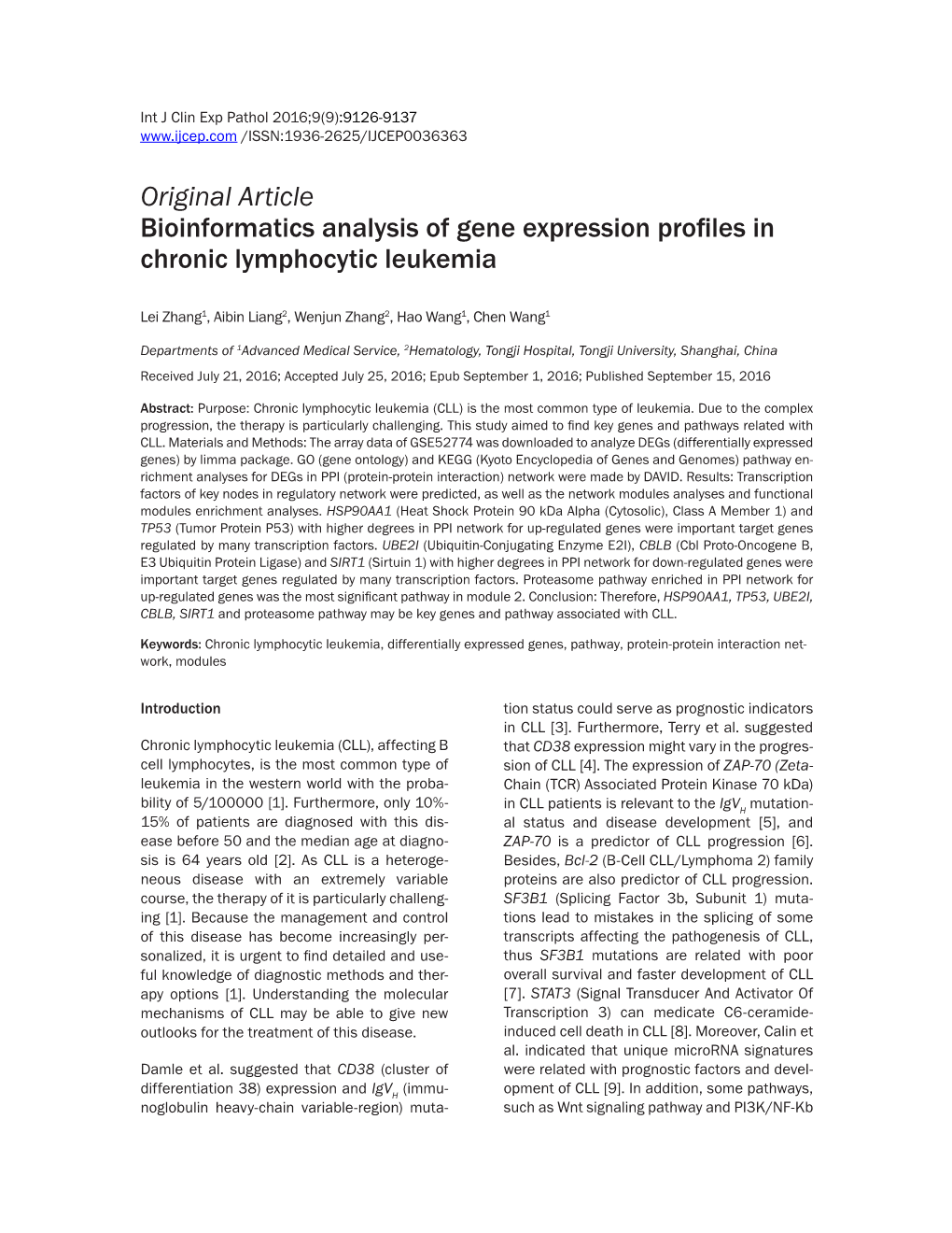 Original Article Bioinformatics Analysis of Gene Expression Profiles in Chronic Lymphocytic Leukemia