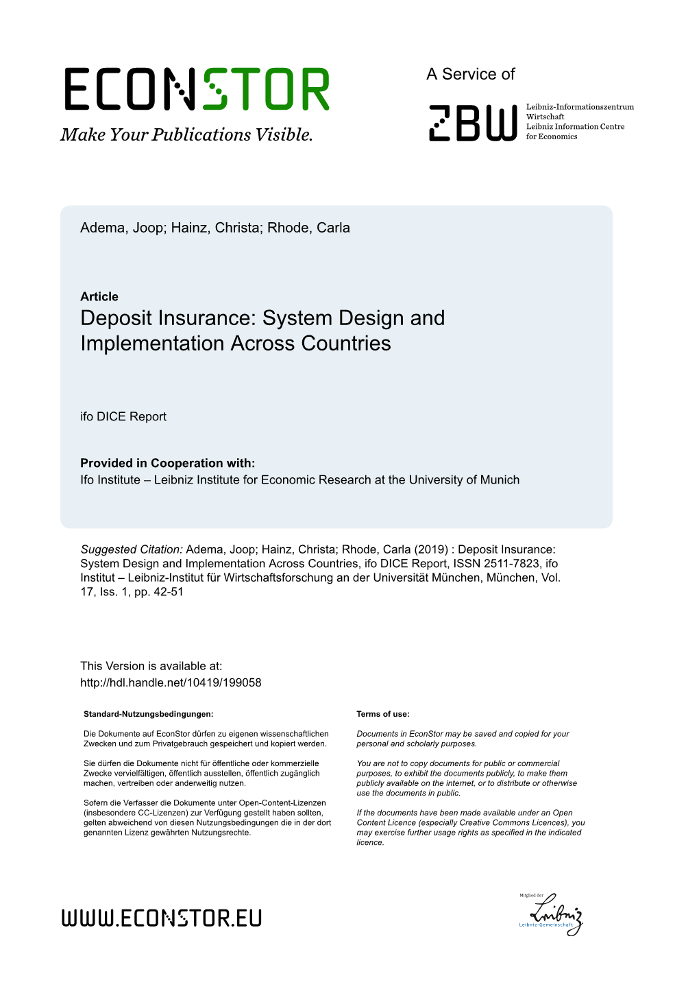 Deposit Insurance: System Design and Implementation Across Countries