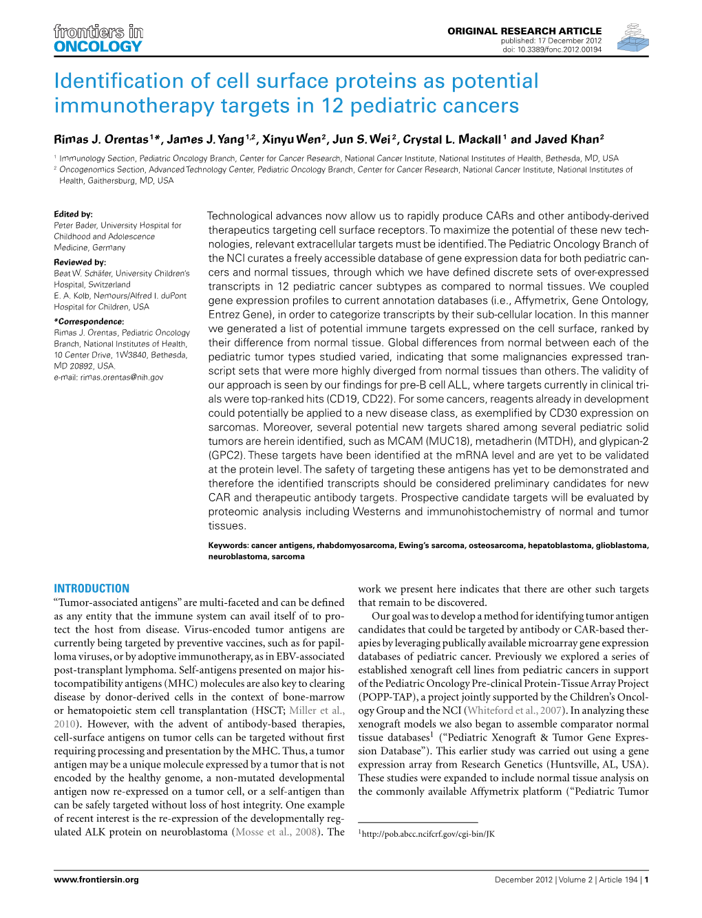 Identification of Cell Surface Proteins As Potential Immunotherapy Targets