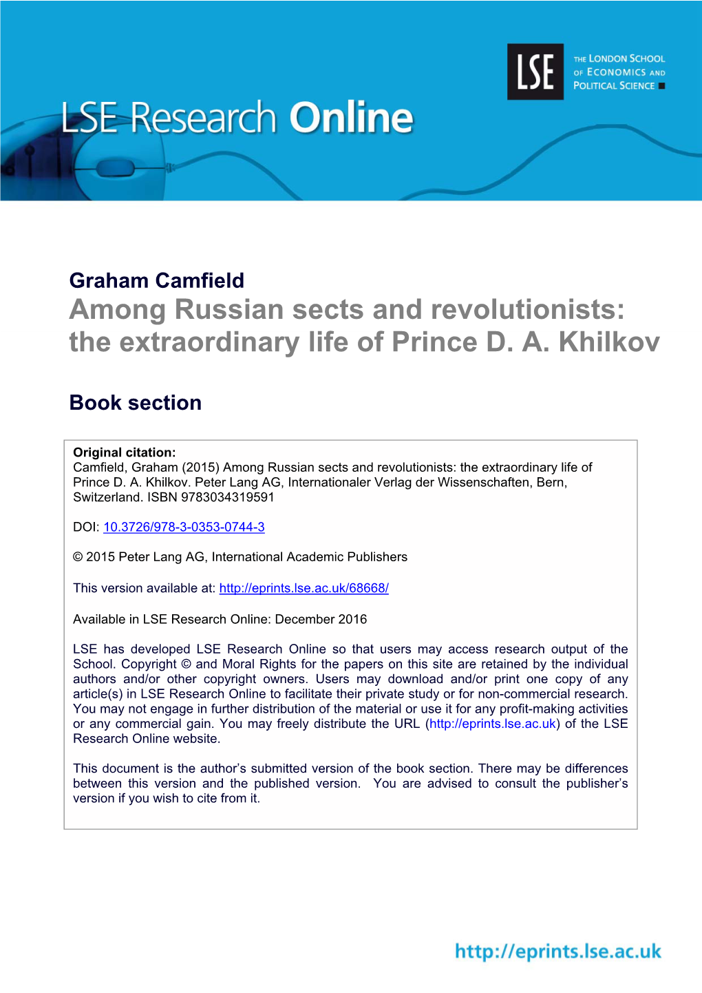 Among Russian Sects and Revolutionists: the Extraordinary Life of Prince D