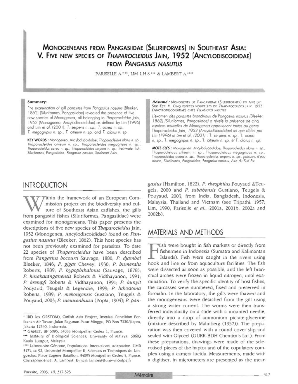 Monogeneans from Pangasiidae (Siluriformes) in South Asia : 5. Five