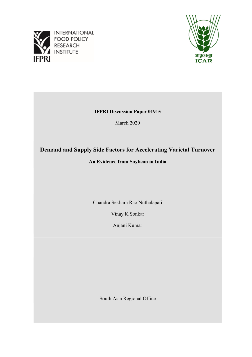 Demand and Supply Side Factors for Accelerating Varietal Turnover