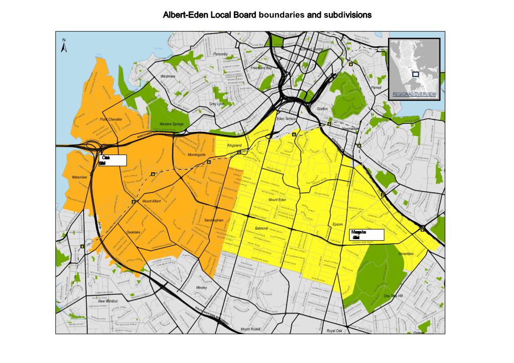 Albert-Eden Local Board Boundary Map, Including Subdivisions