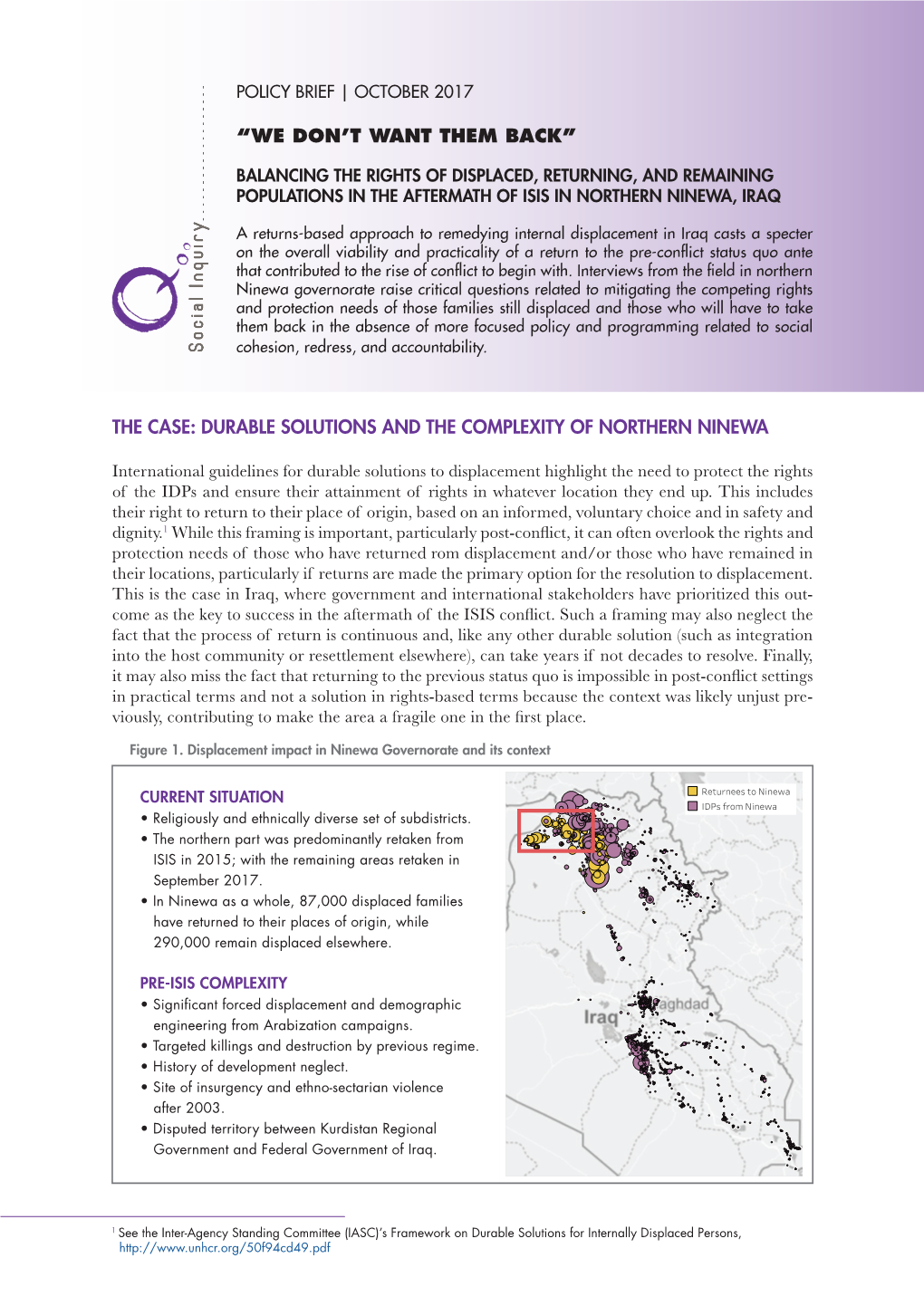 “We Don't Want Them Back” the Case: Durable Solutions