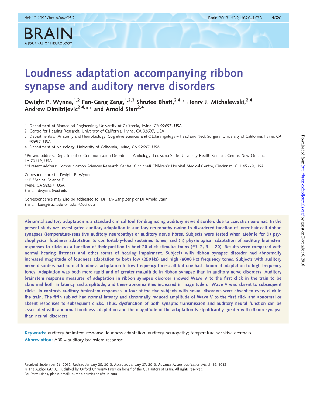 Loudness Adaptation Accompanying Ribbon Synapse and Auditory Nerve Disorders