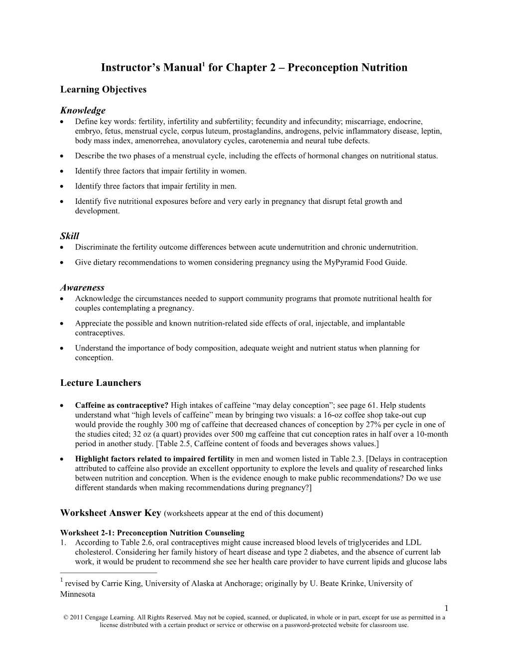 Instructor S Manual for Chapter 1 Name of Chapter